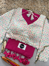 Pink Handloom Cotton Saree With Embrodery Work Redy Made Blouse